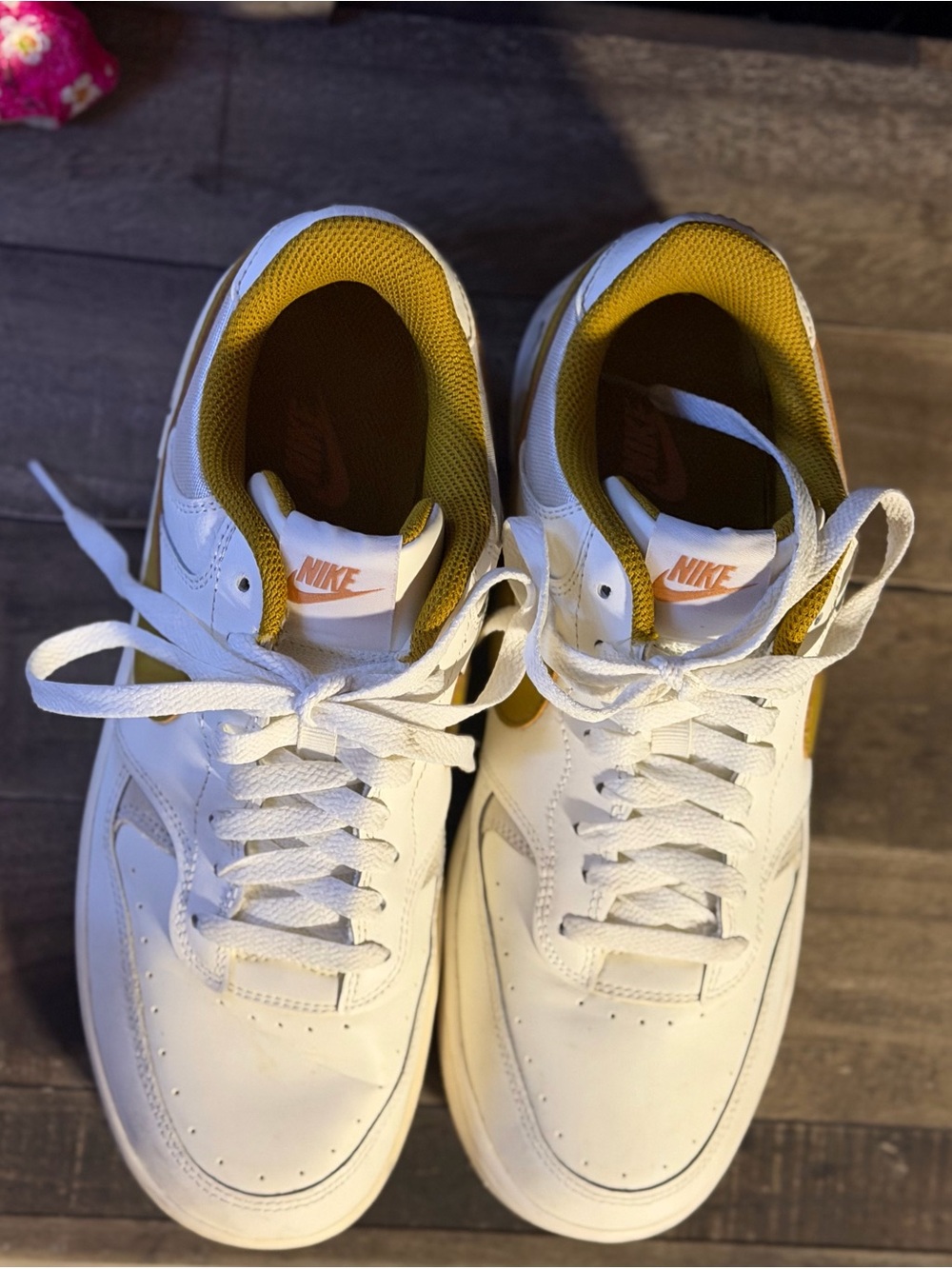 Nike Women’s White and Mustard Low-Top Sneakers